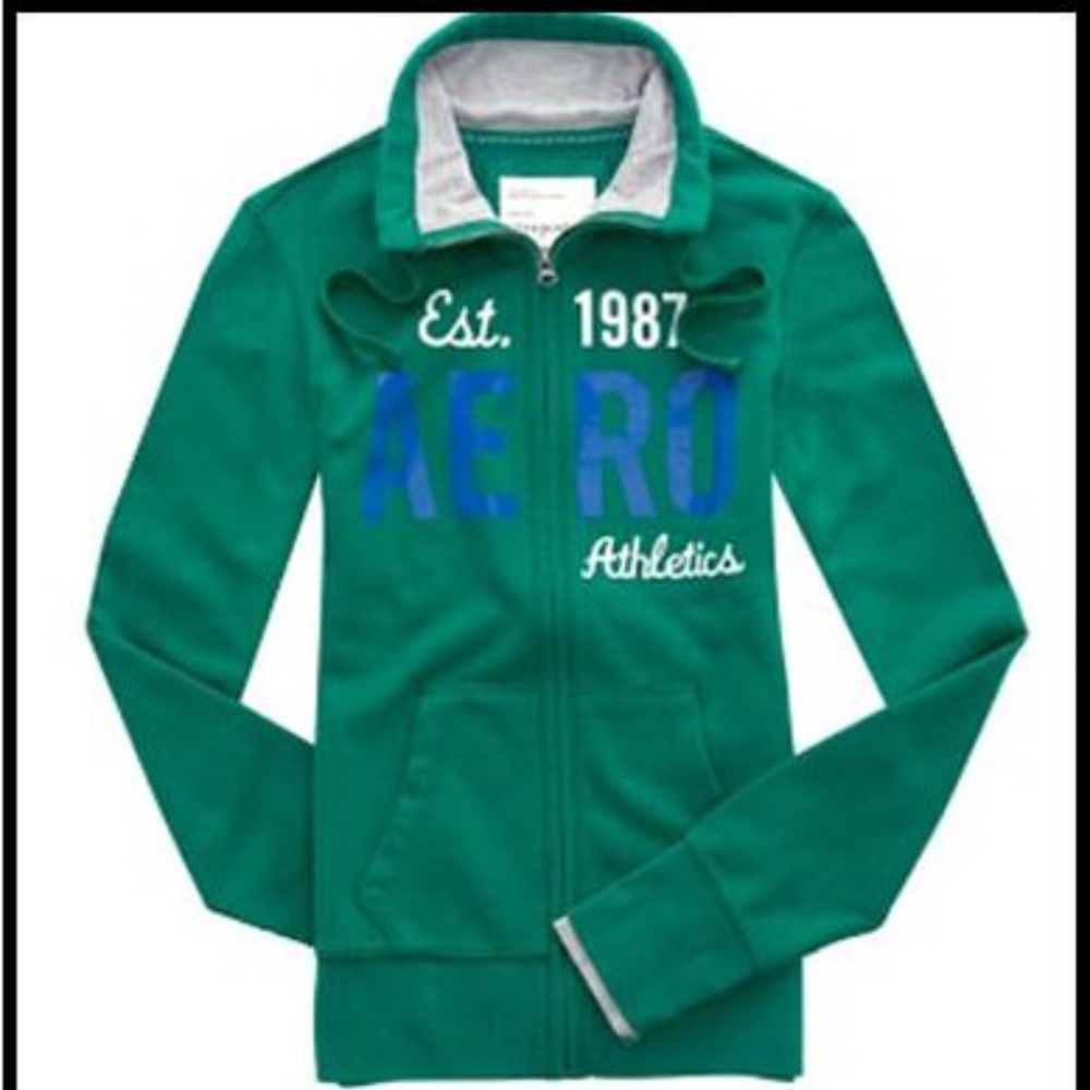 Aeropostale Zip Up Screen Print Sweatshirt with Raw Cuff